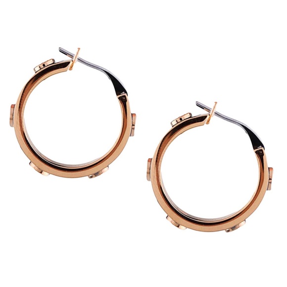 TORY BURCH • Rose Gold Miller Hoop Huggie Earrings - Picture 5 of 6